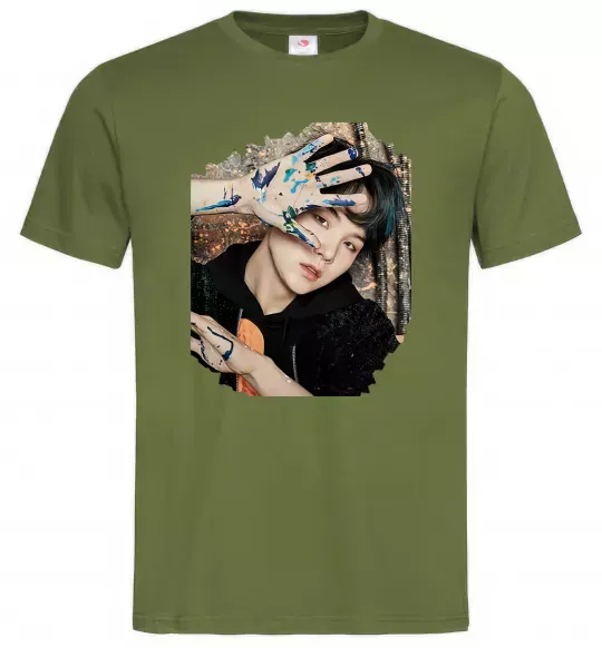 Мужская футболка Suga BTS paint Оливковый фото