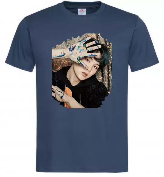 Мужская футболка Suga BTS paint Темно-синий фото