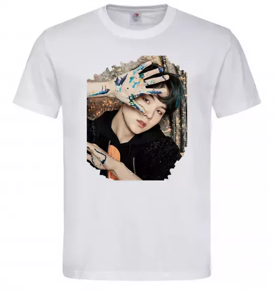 Мужская футболка Suga BTS paint Белый фото