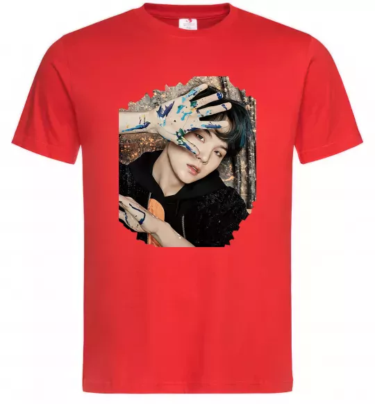 Мужская футболка Suga BTS paint Красный фото