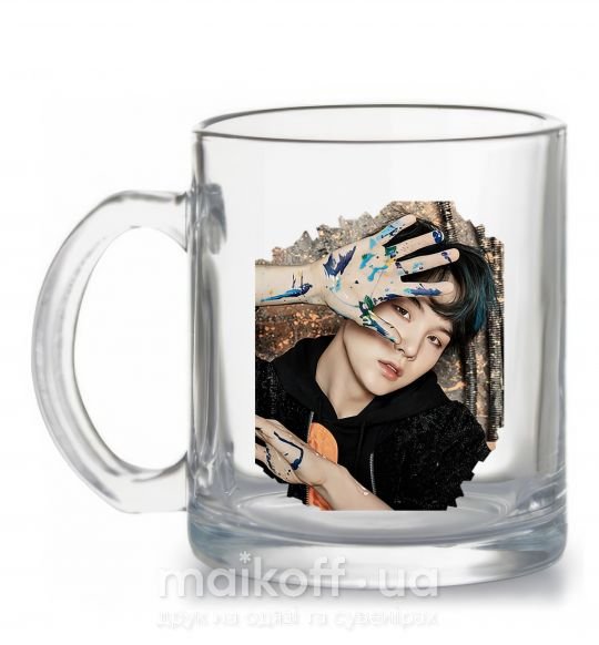 Чашка скляна Suga BTS paint Прозорий фото