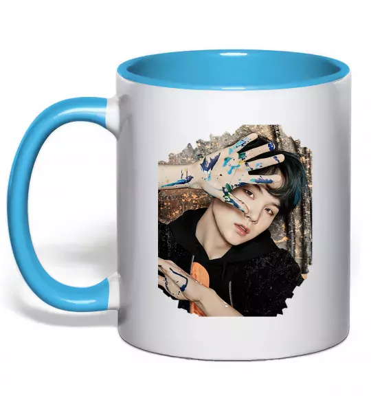 Чашка с цветной ручкой Suga BTS paint Голубой фото