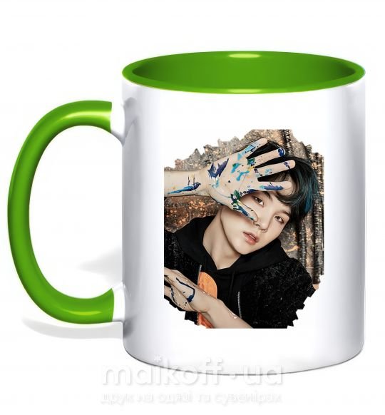 Чашка з кольоровою ручкою Suga BTS paint Зелений фото
