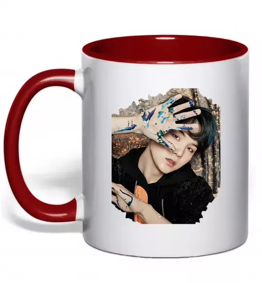 Чашка с цветной ручкой Suga BTS paint Красный фото