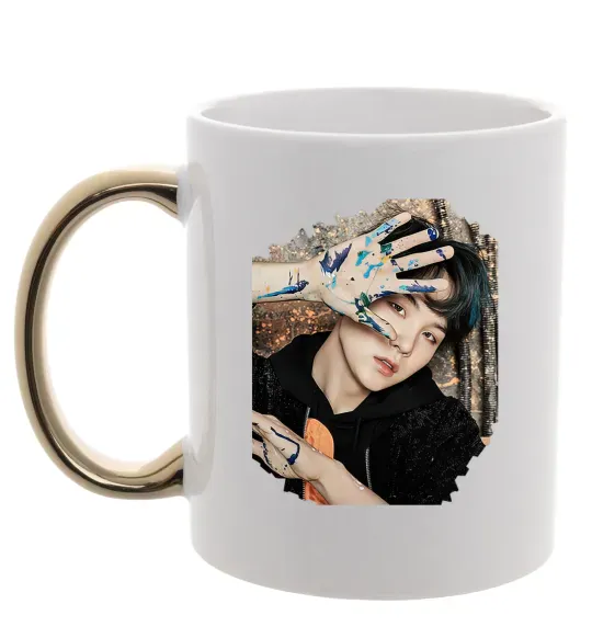 Чашка с цветной ручкой Suga BTS paint Золото фото