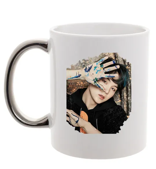 Чашка с цветной ручкой Suga BTS paint Серебро фото