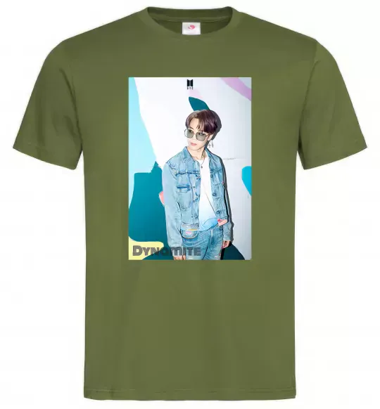 Мужская футболка BTS Dynamite Chimin Оливковый фото