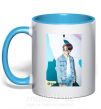 Чашка з кольоровою ручкою BTS Dynamite Chimin Блакитний фото