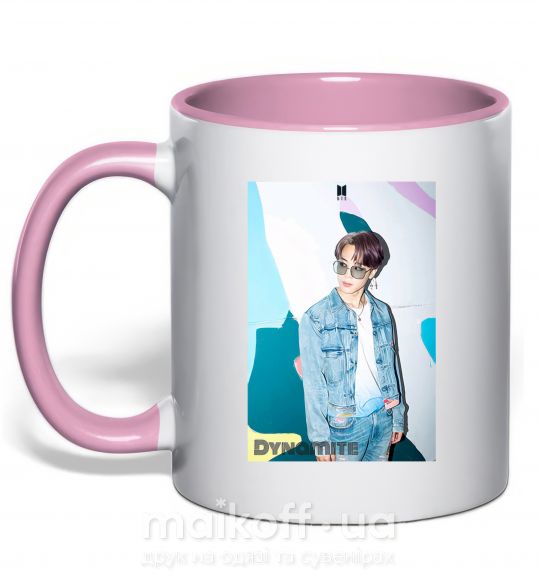 Чашка з кольоровою ручкою BTS Dynamite Chimin Ніжно рожевий фото