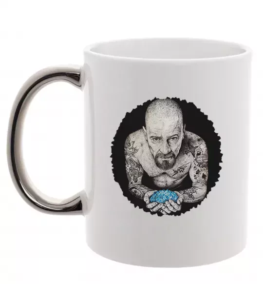 Чашка с цветной ручкой Heisenberg with blue Серебро фото