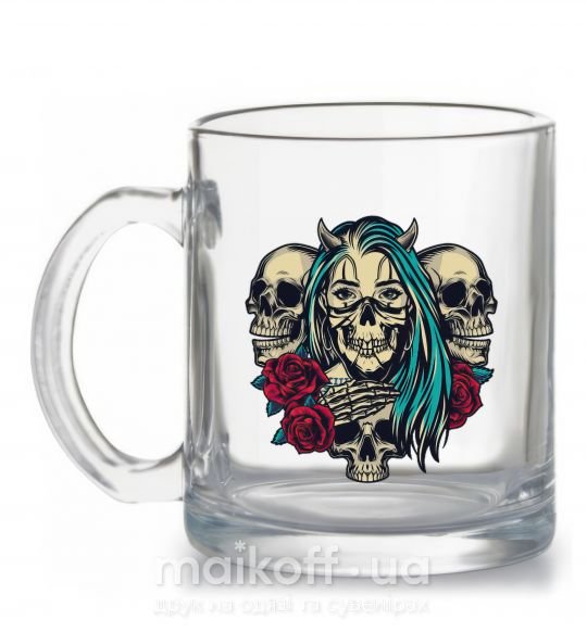 Чашка стеклянная Girl and skulls Прозрачный фото