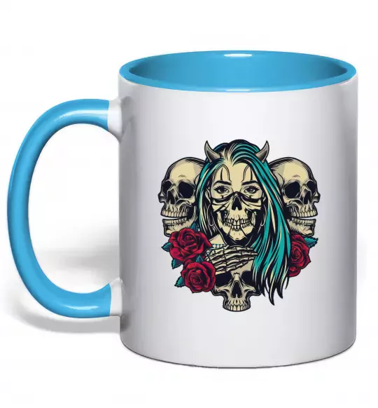 Чашка с цветной ручкой Girl and skulls Голубой фото