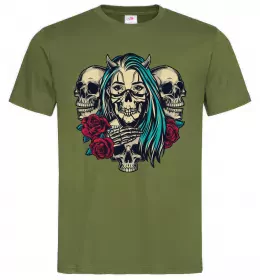 Чоловіча футболка Girl and skulls Оливковий фото
