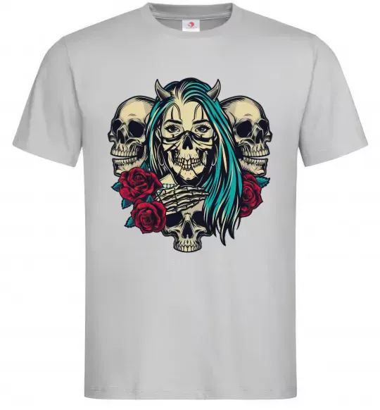 Чоловіча футболка Girl and skulls Сірий фото