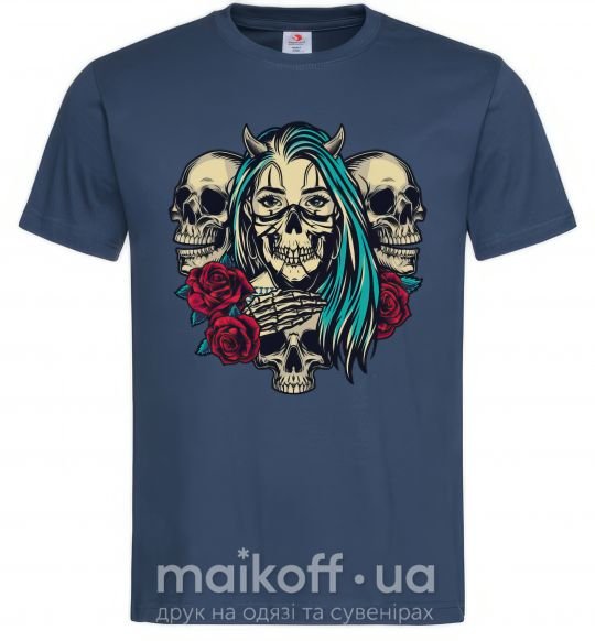 Мужская футболка Girl and skulls Темно-синий фото