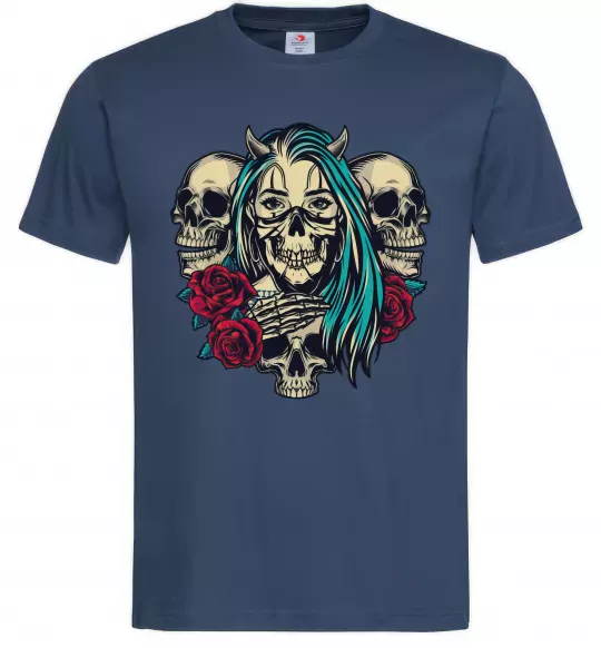 Чоловіча футболка Girl and skulls Темно-синій фото