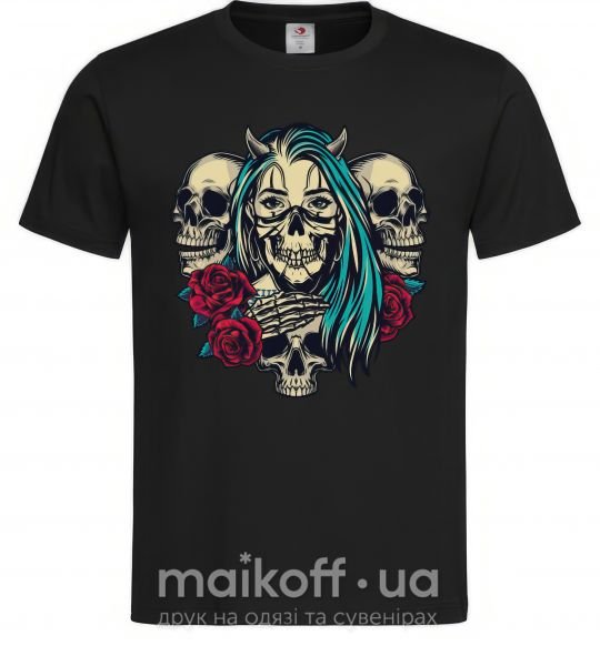 Чоловіча футболка Girl and skulls Чорний фото