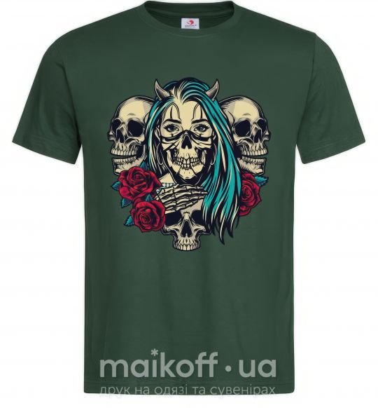 Мужская футболка Girl and skulls Темно-зеленый фото