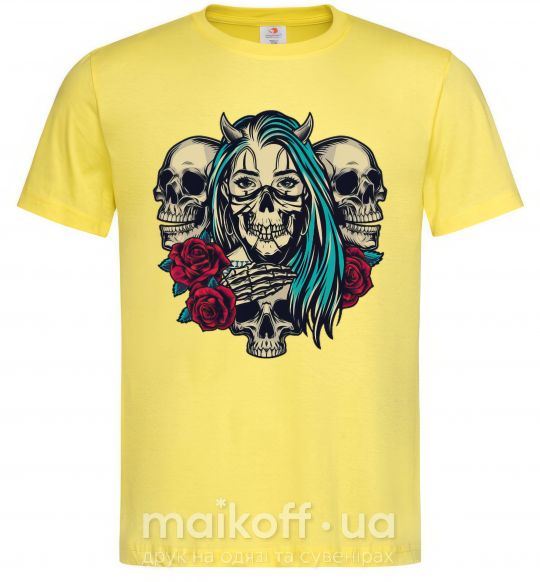 Мужская футболка Girl and skulls Лимонный фото