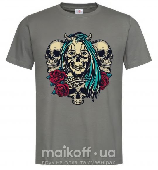 Мужская футболка Girl and skulls Графит фото