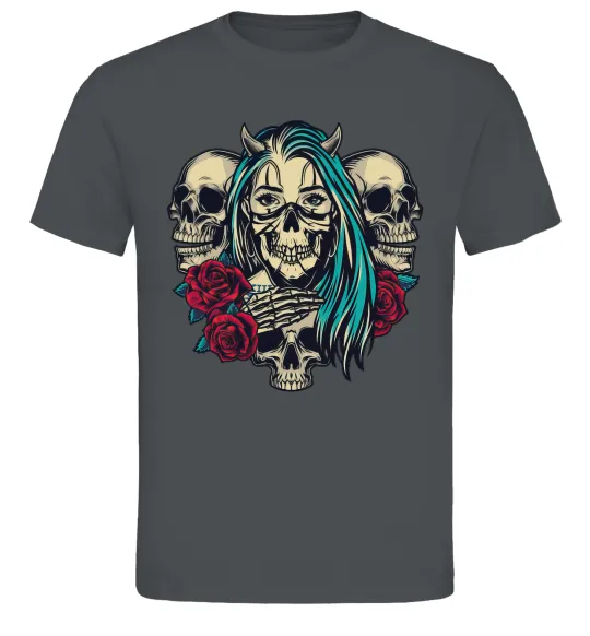 Чоловіча футболка Girl and skulls Графіт фото