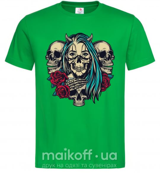 Мужская футболка Girl and skulls Зеленый фото