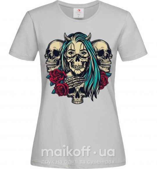 Женская футболка Girl and skulls Серый фото