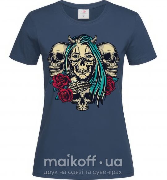 Жіноча футболка Girl and skulls Темно-синій фото