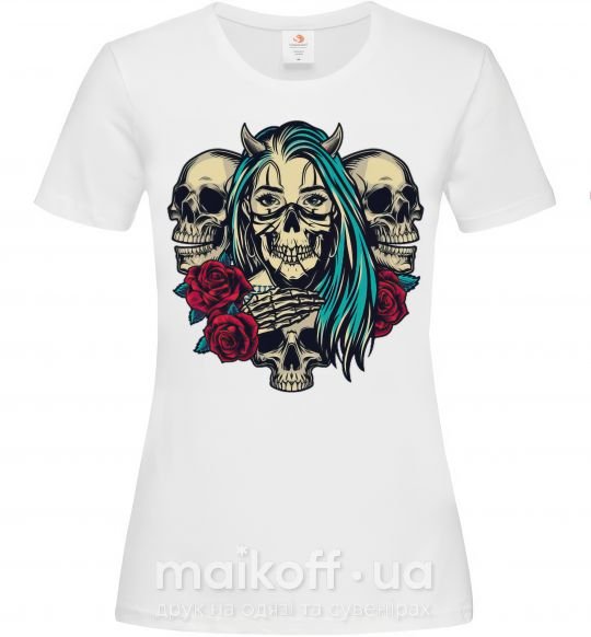 Женская футболка Girl and skulls Белый фото
