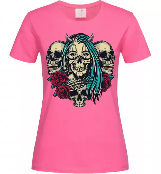 Жіноча футболка Girl and skulls Яскраво-рожевий фото