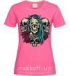Женская футболка Girl and skulls Ярко-розовый фото