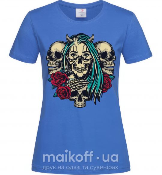 Жіноча футболка Girl and skulls Яскраво-синій фото