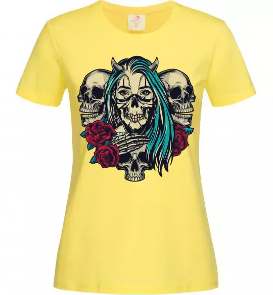 Жіноча футболка Girl and skulls Лимонний фото