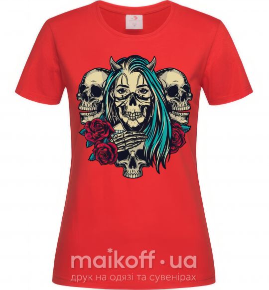 Жіноча футболка Girl and skulls Червоний фото