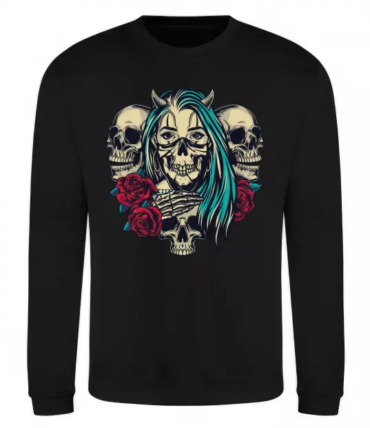 Світшот Girl and skulls Чорний фото