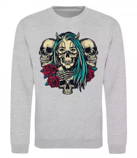 Світшот Girl and skulls Сірий меланж фото