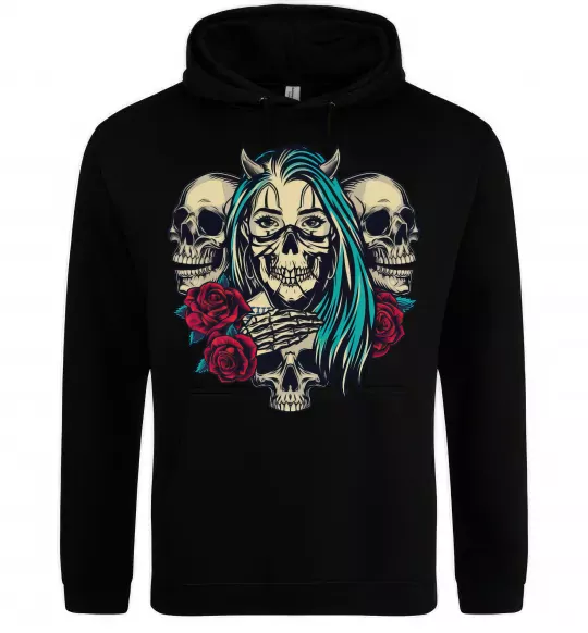 Мужская толстовка (худи) Girl and skulls Черный фото