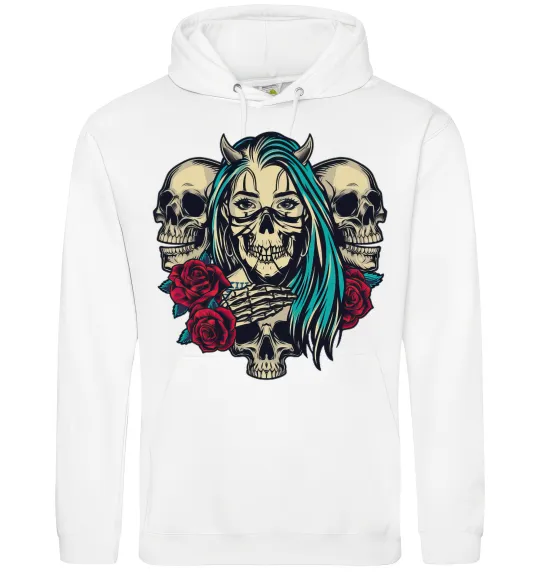Мужская толстовка (худи) Girl and skulls Белый фото