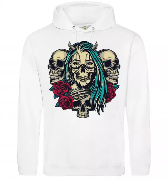Женская толстовка (худи) Girl and skulls Белый фото
