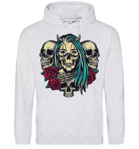 Женская толстовка (худи) Girl and skulls Серый меланж фото