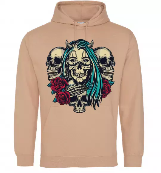 Женская толстовка (худи) Girl and skulls Песочный фото