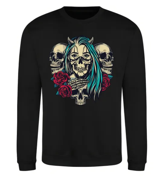 Світшот Girl and skulls Чорний фото