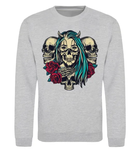 Світшот Girl and skulls Сірий меланж фото