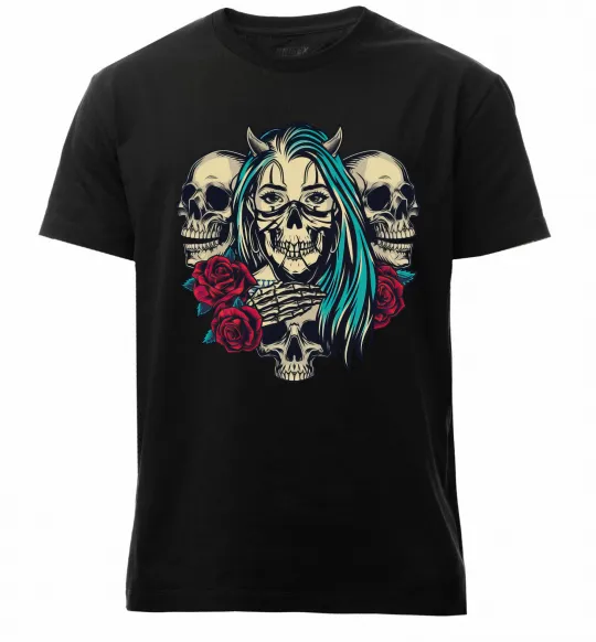 Мужская премиум футболка Girl and skulls Черный фото