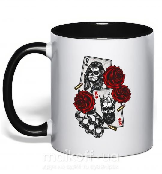 Чашка с цветной ручкой Santa Muerte and skull Черный фото