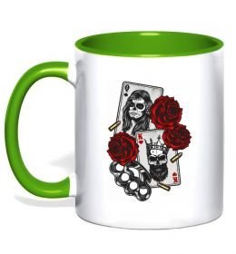 Чашка з кольоровою ручкою Santa Muerte and skull