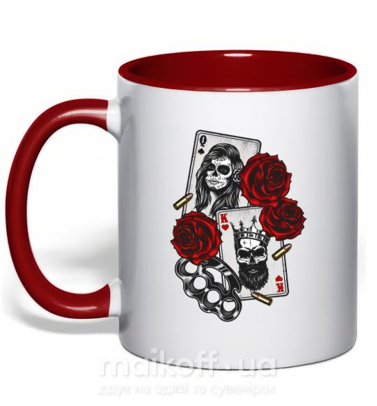 Чашка з кольоровою ручкою Santa Muerte and skull Червоний фото