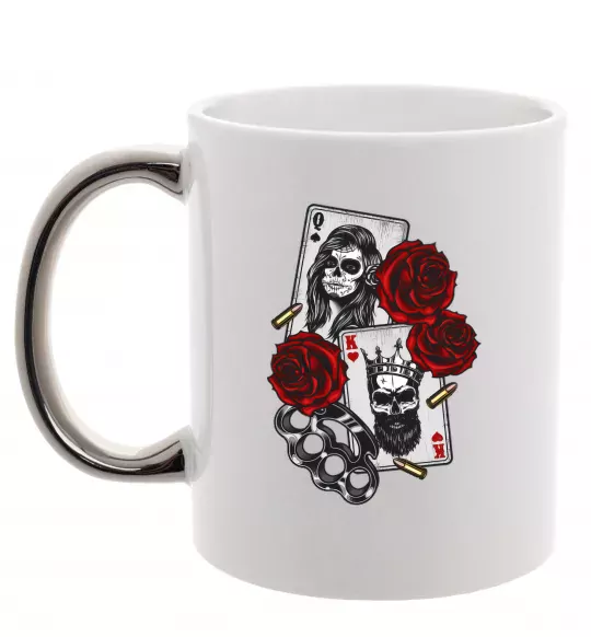 Чашка с цветной ручкой Santa Muerte and skull Серебро фото