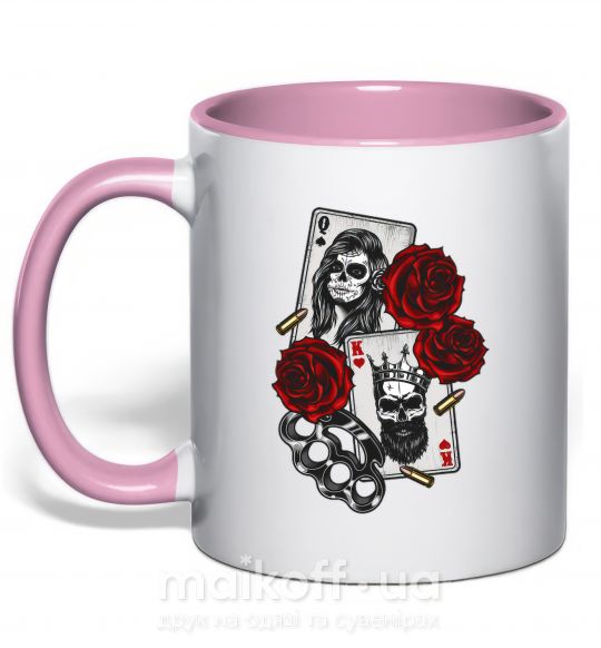 Чашка з кольоровою ручкою Santa Muerte and skull Ніжно рожевий фото
