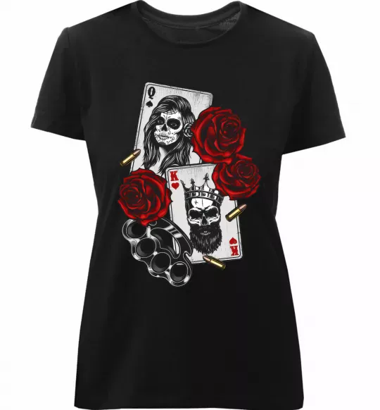 Жіноча преміум футболка Santa Muerte and skull Чорний фото